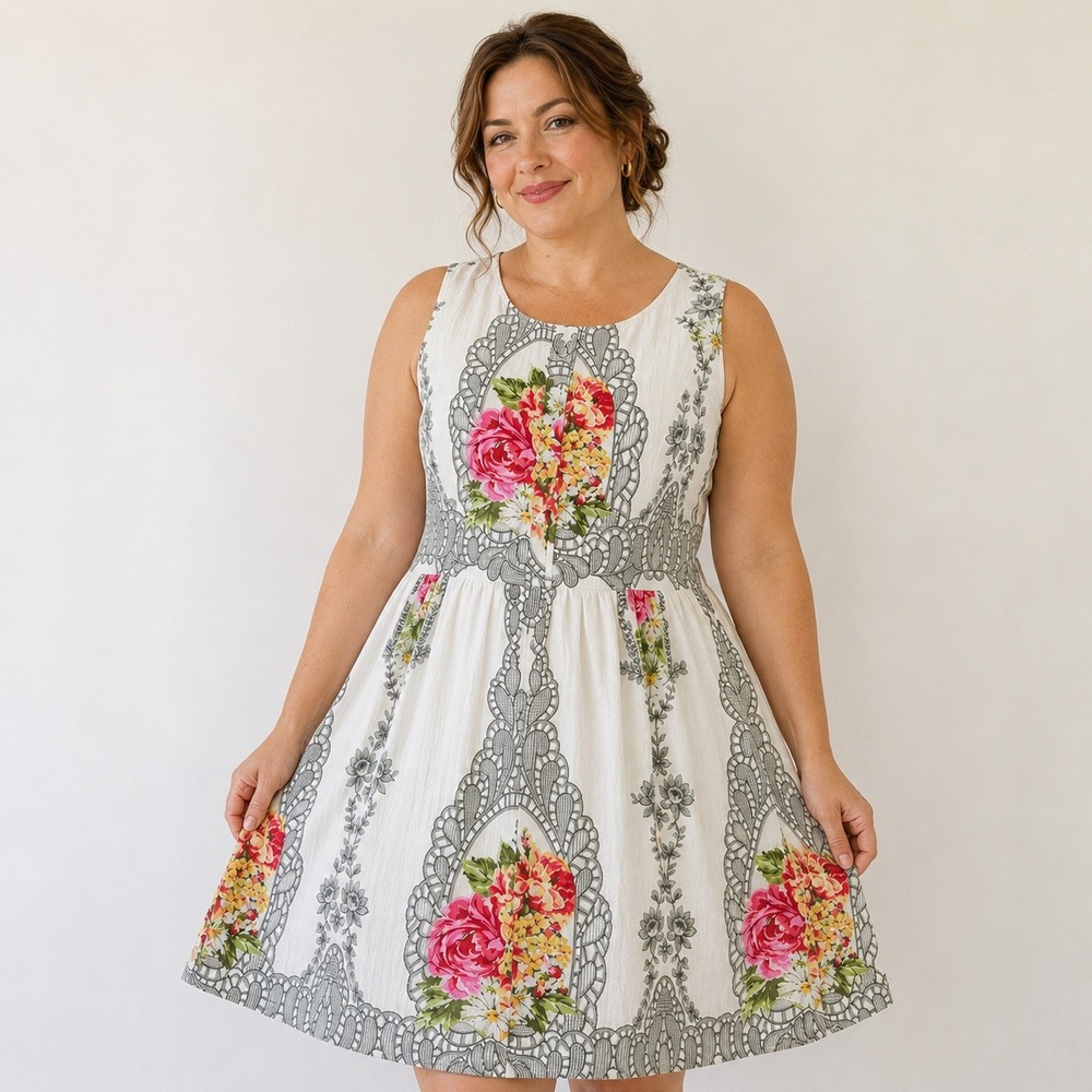 Comme Toi ModCloth You Winsome You Bloom Some Dress Womens 2XL White Floral